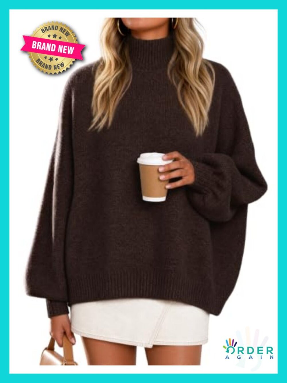 Oversized Turtleneck Sweater Fuzzy Knit Long Sleeve Pullover